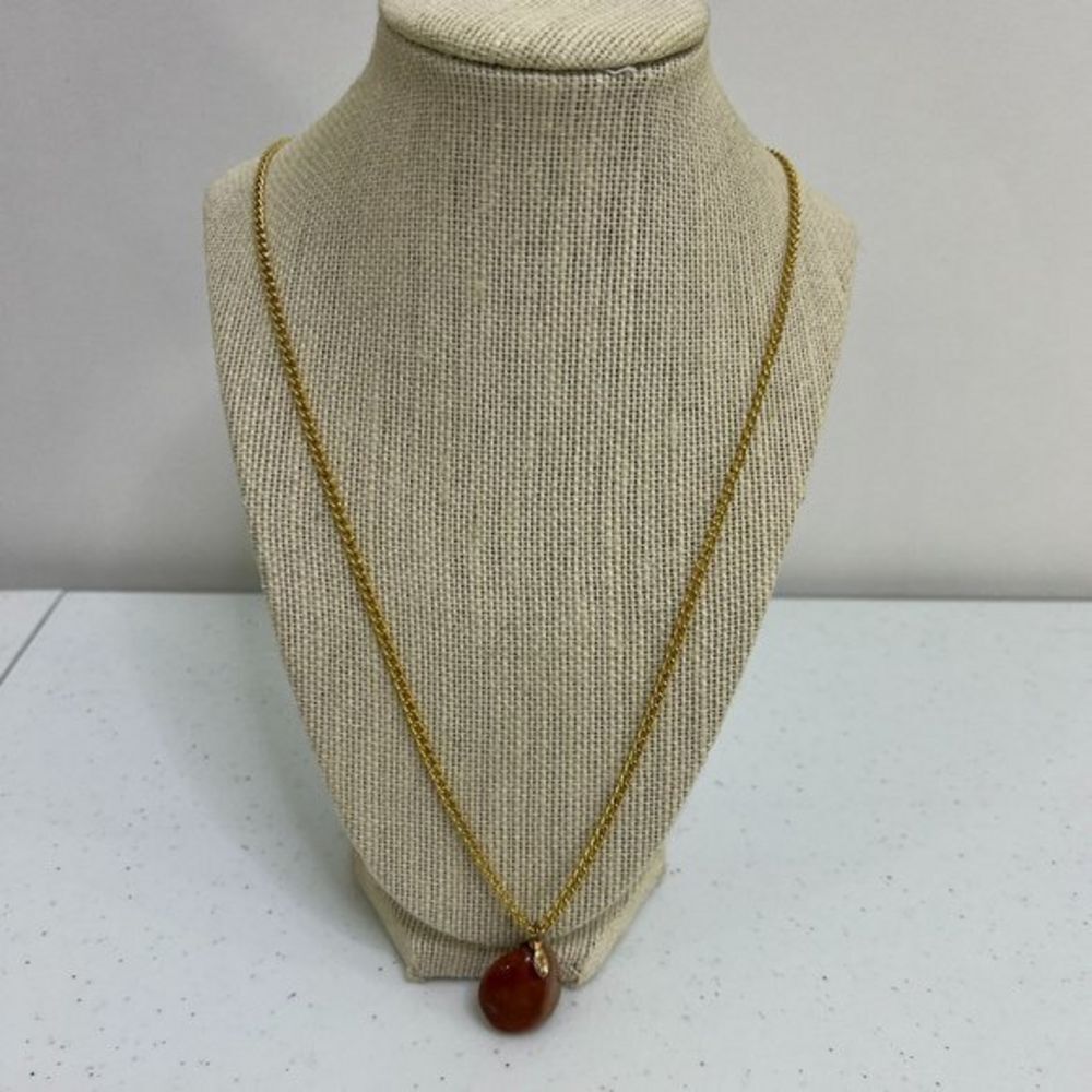 Red Jasper Necklace Pendant Gold Tone Chain Nugget‎ Pendant Tumbled Stone
